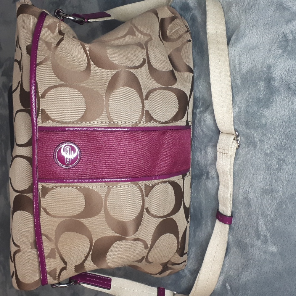 Coach~Signature Stripe Foldover with Crossbody Strap